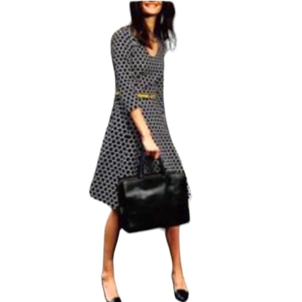 Boden Gray & Black Polka Dot Jacquard Fit & Flare Dress Size 2P